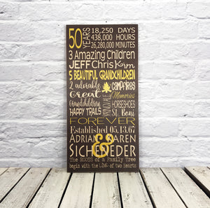 50 Year Anniversary Personalized Wooden Subway Sign