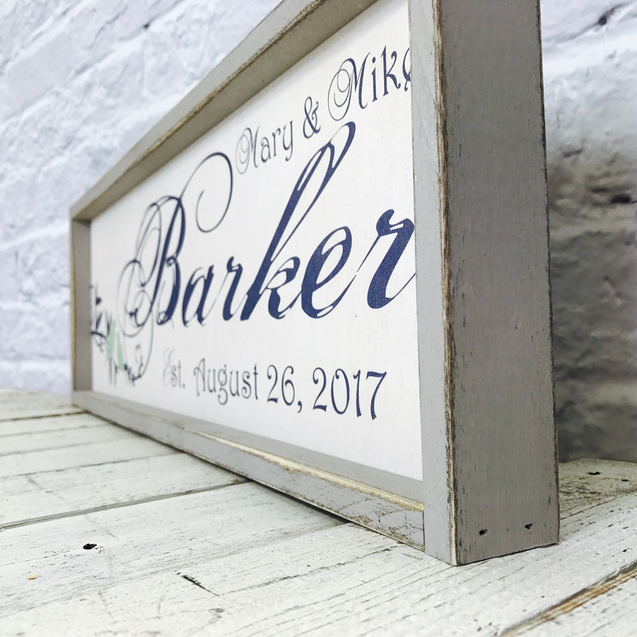Personalized Lovebirds Name Sign with Distressed Wood Frame- 8" x 24"
