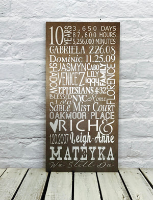 10 Year Personalized Wooden Anniversary Subway Sign
