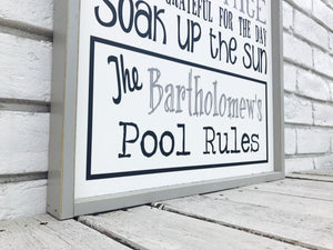 Personalized Pool Rules Last Name Wooden Sign
