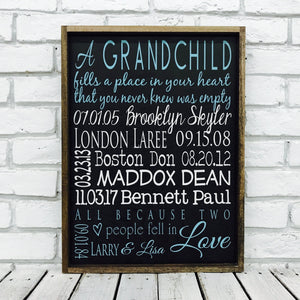Grandchildren Names and Birth Date Wooden Sign