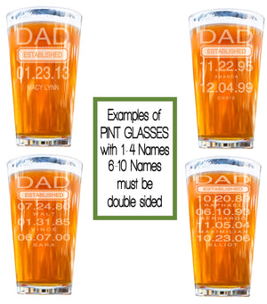 Personalized Dad Established Engraved 16 oz. Pint Glass