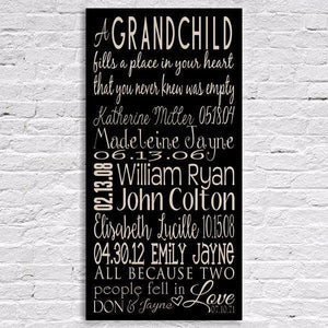 Grandchildren Names and Birth Date Wooden Sign