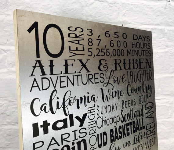10 Year Anniversary Gifts for Him, Word Art, Metal Wall Art, Tin  Anniversary Gift, Anniversary Gifts by Year, Subway Sign 