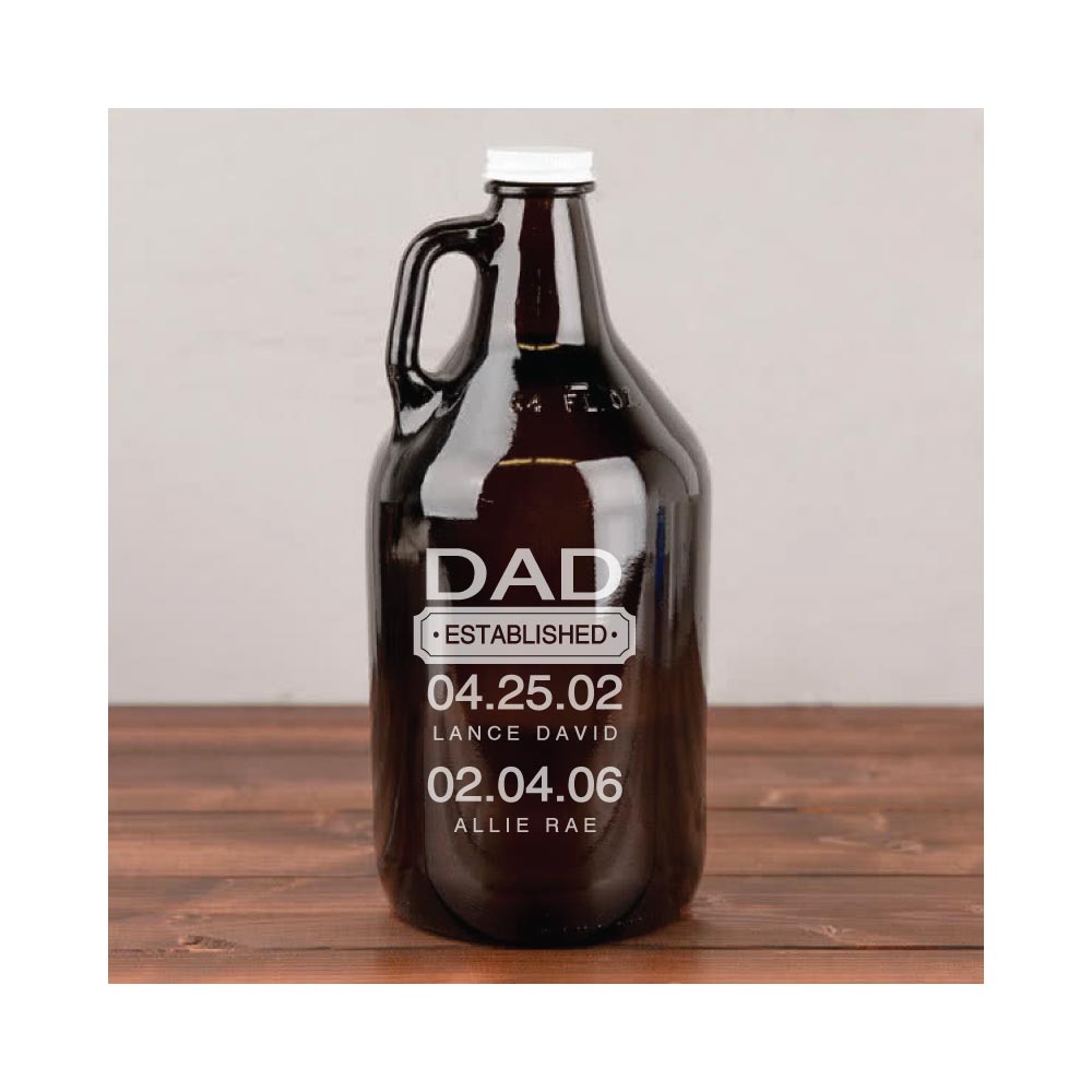 Personalized Engraved 64 oz. Glass Growler for Dad or Grandpa