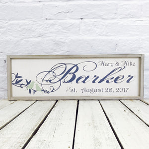 Personalized Lovebirds Name Sign with Distressed Wood Frame- 8" x 24"