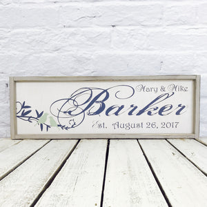 Personalized Lovebirds Name Sign with Distressed Wood Frame- 8" x 24"