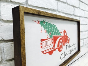 "Merry Christmas" Wooden Sign of Red Truck