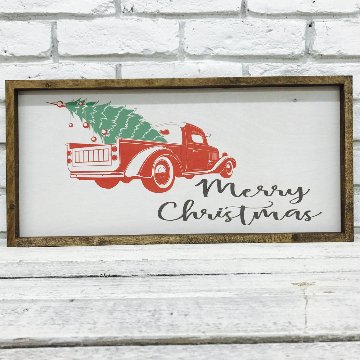 "Merry Christmas" Wooden Sign of Red Truck