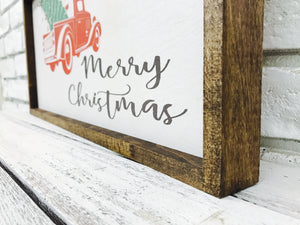 "Merry Christmas" Wooden Sign of Red Truck