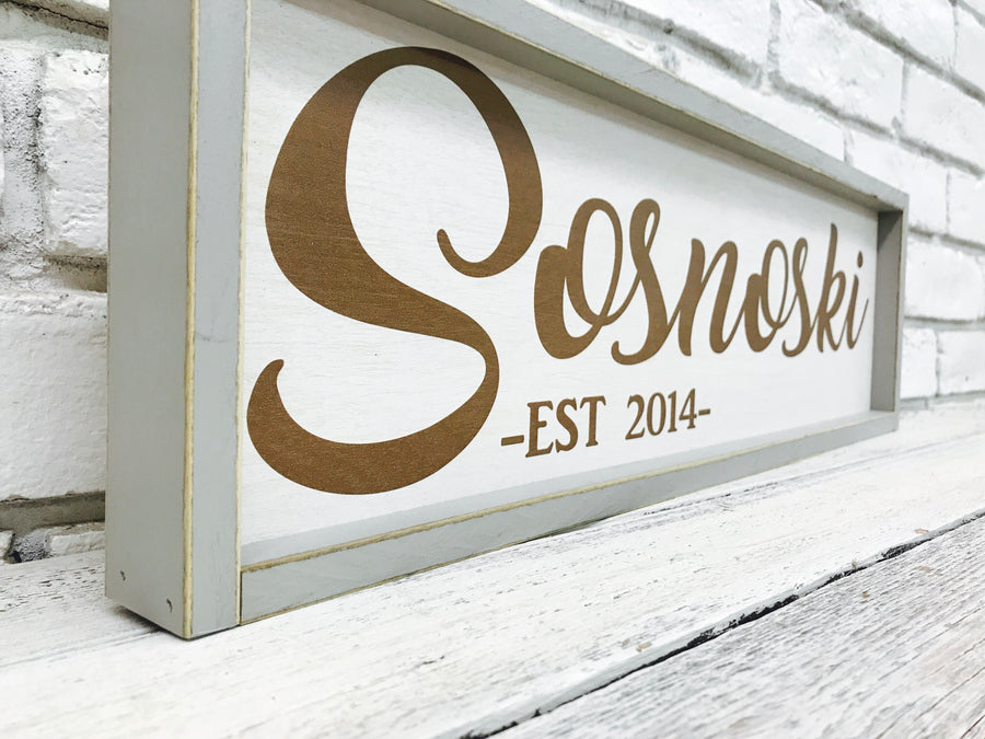 personalized last name distressed wood frame custom sign
