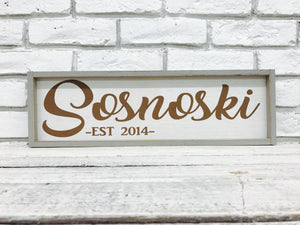 personalized last name distressed wood frame custom sign