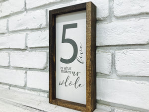 Farmhouse Wall Decor, Family of 5 Home Sign, Rustic Wooden Frame Decoration