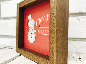 Wooden Snowman Sign with Red Background