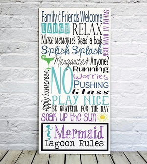 Personalized Pool Rules Last Name MDO Mermaid Lagoon Sign