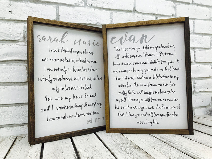 wedding photography and vows printed to wood and tin