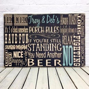 Personalized Porch Rules Last Name Wooden Sign