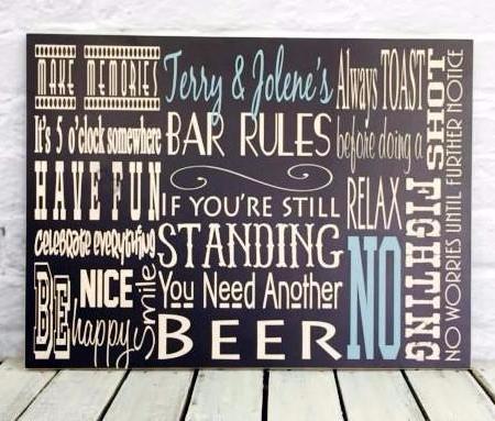 Personalized Bar Rules Wooden Sign