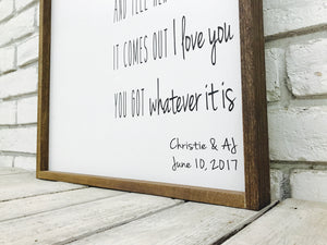 Wedding Song Lyric Sign on Tin or Wood