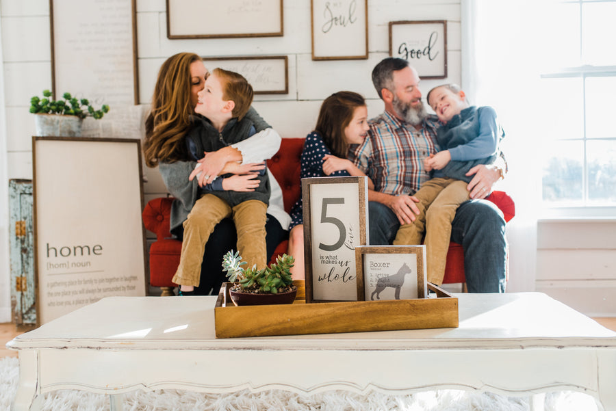 Farmhouse Wall Decor, Family of 4 Home Sign, Rustic Wooden Frame Decoration