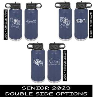 Personalized Senior 2023 Water Bottle - Customizable with School Logo and Name - 40 oz Polar Bottle