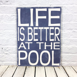 "Life is Better at the Pool" 15.5" x 19.5" Wooden Rectangle Sign in Navy