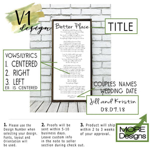 Wedding Song Lyrics Sign | Style V6