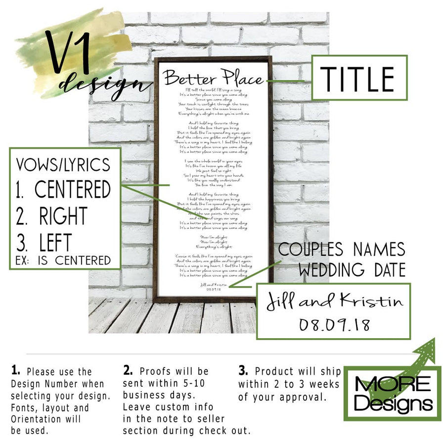 Wedding Song Lyrics Sign | Style V1