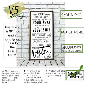 Wedding Song Lyrics Sign | Style V2V