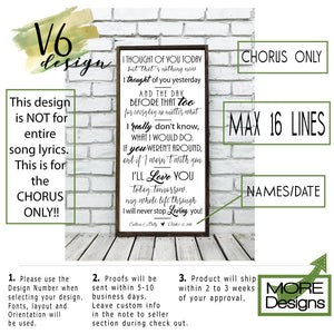 Wedding Song Lyrics Sign | Style V4