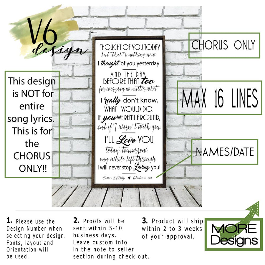 Wedding Song Lyrics Sign | Style V6