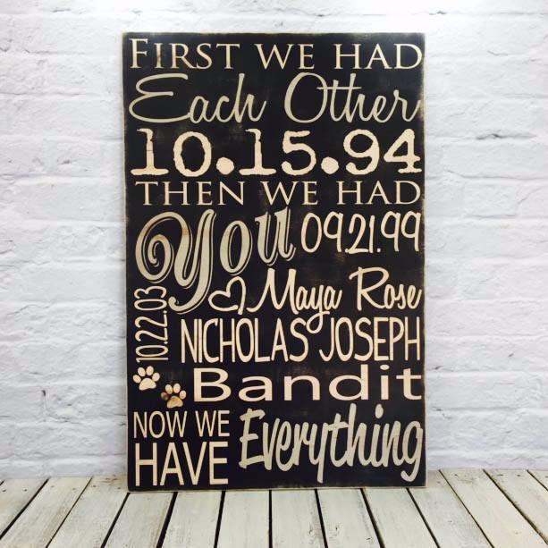 "First We Had Each Other Then We Had You" Personalized Wooden Family Name Sign