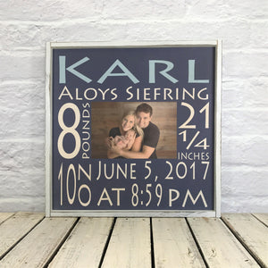 Personalized Baby Stat Sign with Photo - Wood