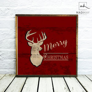 "Merry Christmas" Wooden Deer Sign